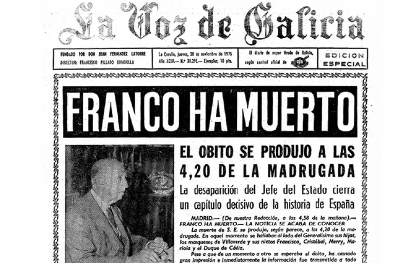 Portada de la Voz de Galicia anunciant la mort del dictador Francisco Franco.