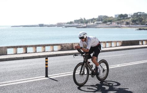 Albert Cuspinera, durant l’Ironman de Cascais, on va completar el seu primer triatló de llarga distància.